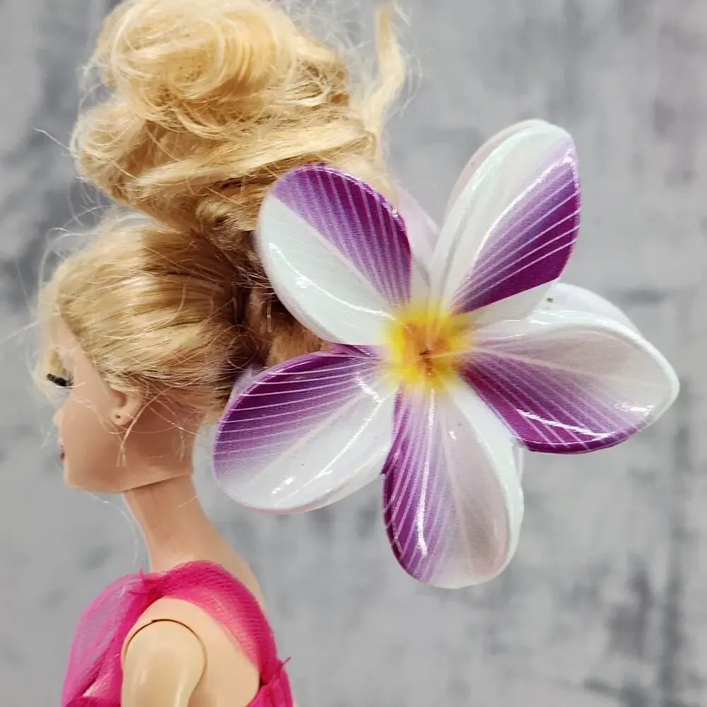 3 pc Hawaiian Flower Claw Clip Set - Hair Accessories Purple & White Plumeria